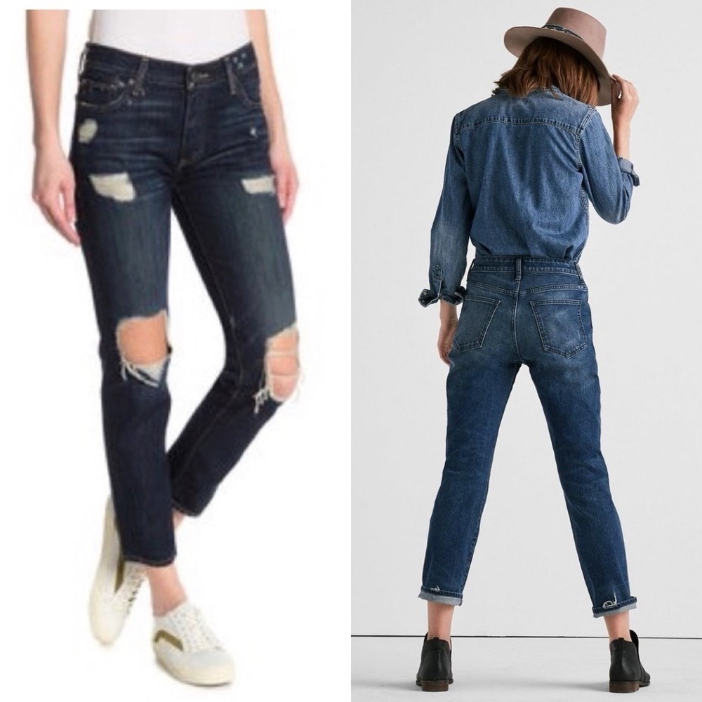 Lucky Brand High Rise Waisted Tomboy Jeans Distressed Dark Wash Relaxed Fit 28